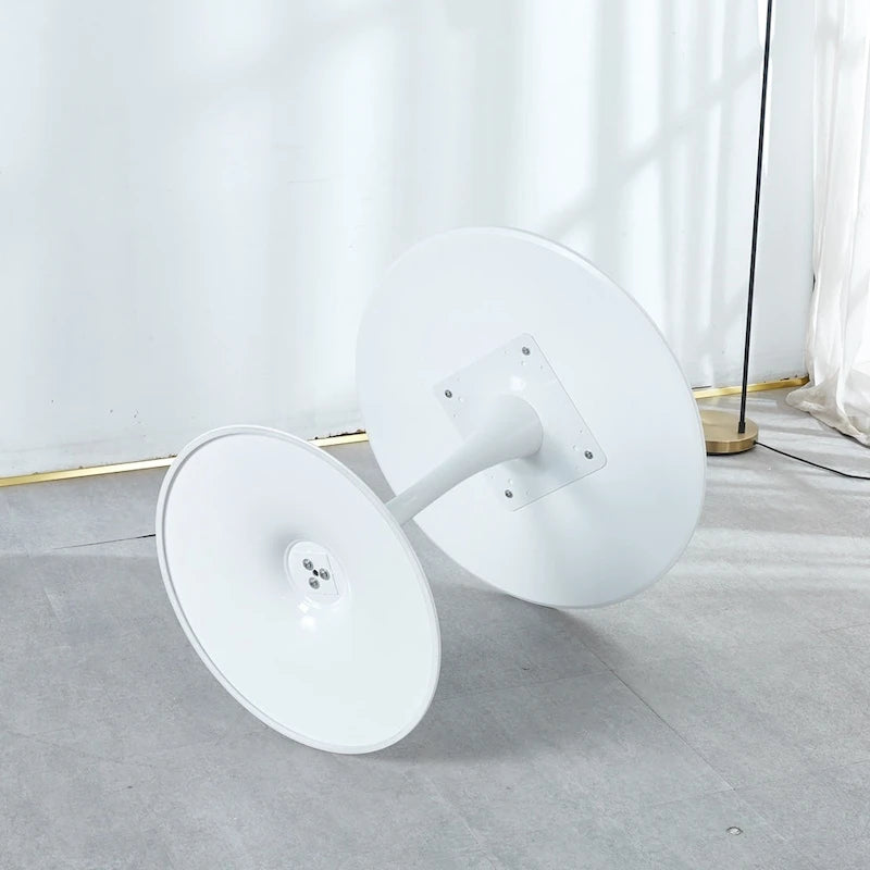 Tavolo da pranzo moderno bianco rotondo con piano in MDF e base a colonna