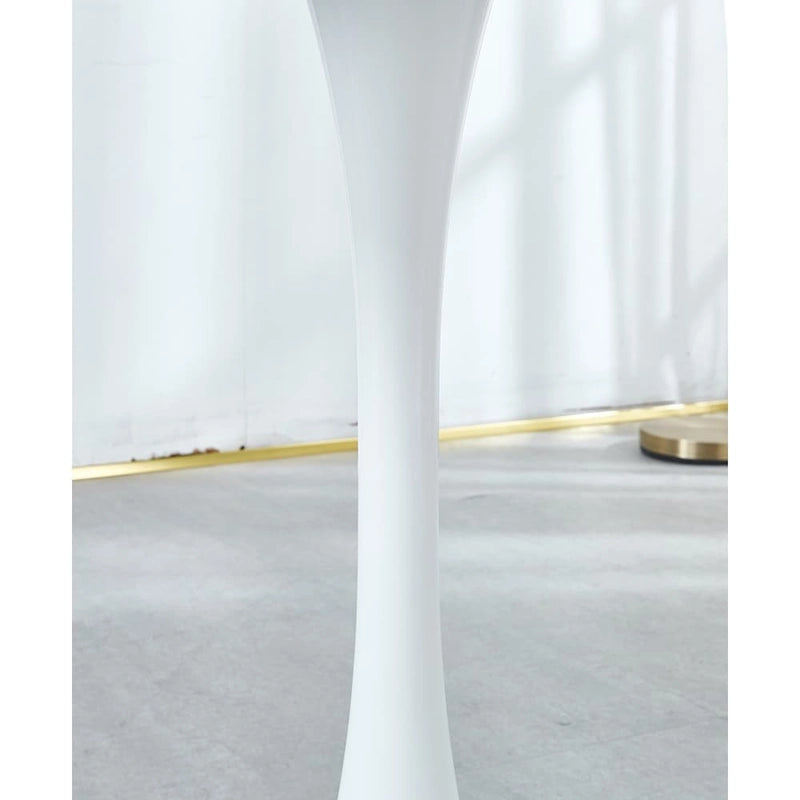 Tavolo da pranzo moderno bianco rotondo con piano in MDF e base a colonna