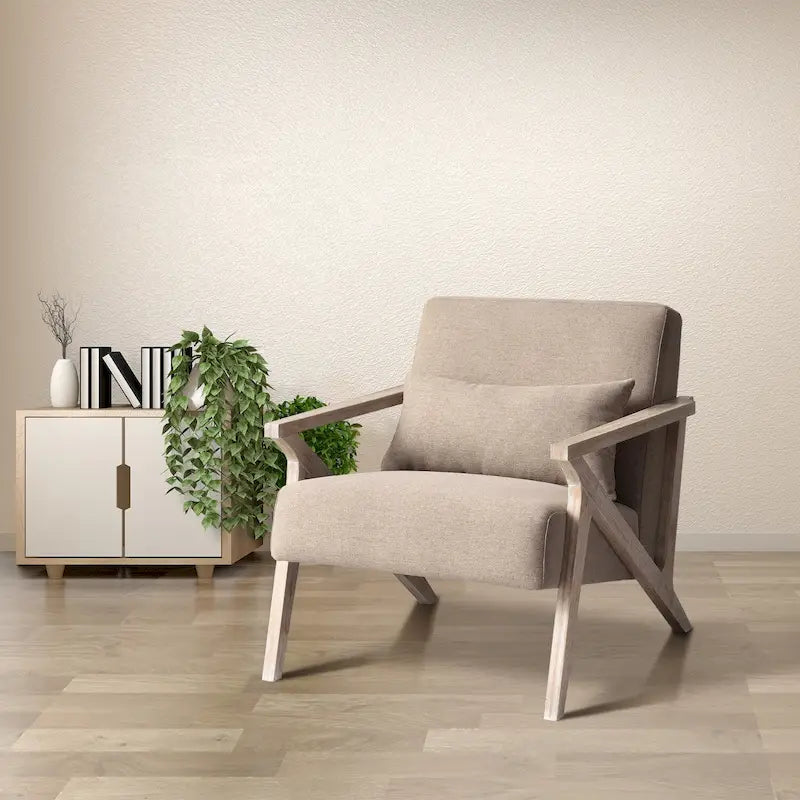 Sillón auxiliar retro tapizado con estructura de madera maciza y cojín