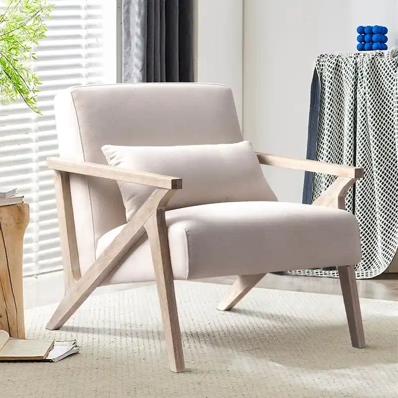 Sillón auxiliar retro tapizado con estructura de madera maciza y cojín