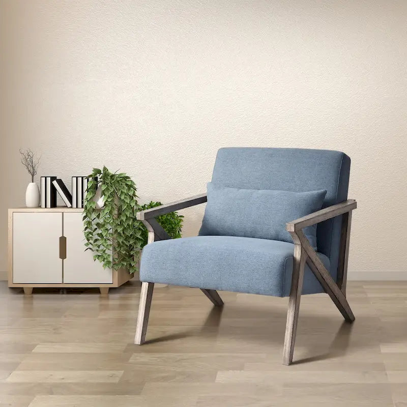 Sillón auxiliar retro tapizado con estructura de madera maciza y cojín