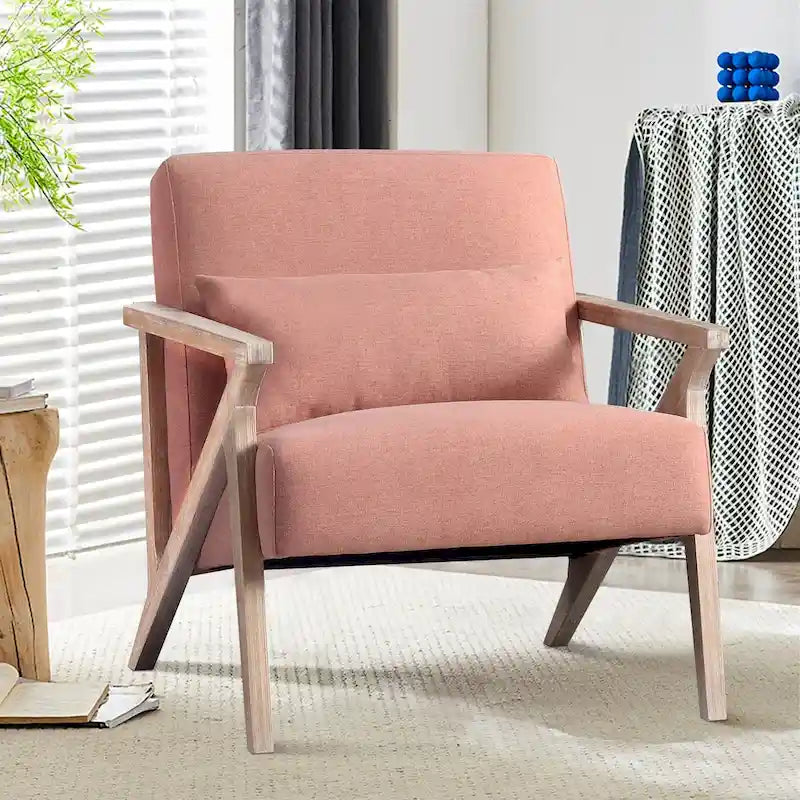 Sillón auxiliar retro tapizado con estructura de madera maciza y cojín