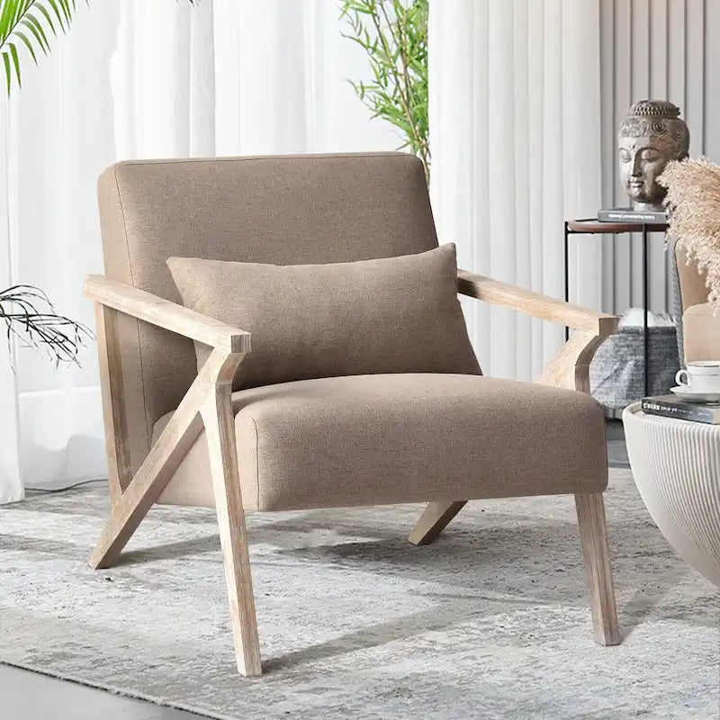 Sillón auxiliar retro tapizado con estructura de madera maciza y cojín