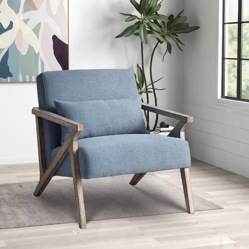 Sillón auxiliar retro tapizado con estructura de madera maciza y cojín