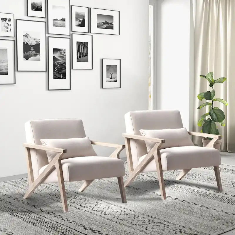 Sillón auxiliar retro tapizado con estructura de madera maciza y cojín