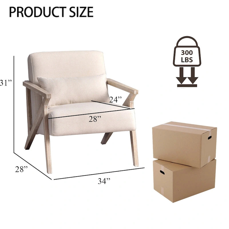Sillón auxiliar retro tapizado con estructura de madera maciza y cojín