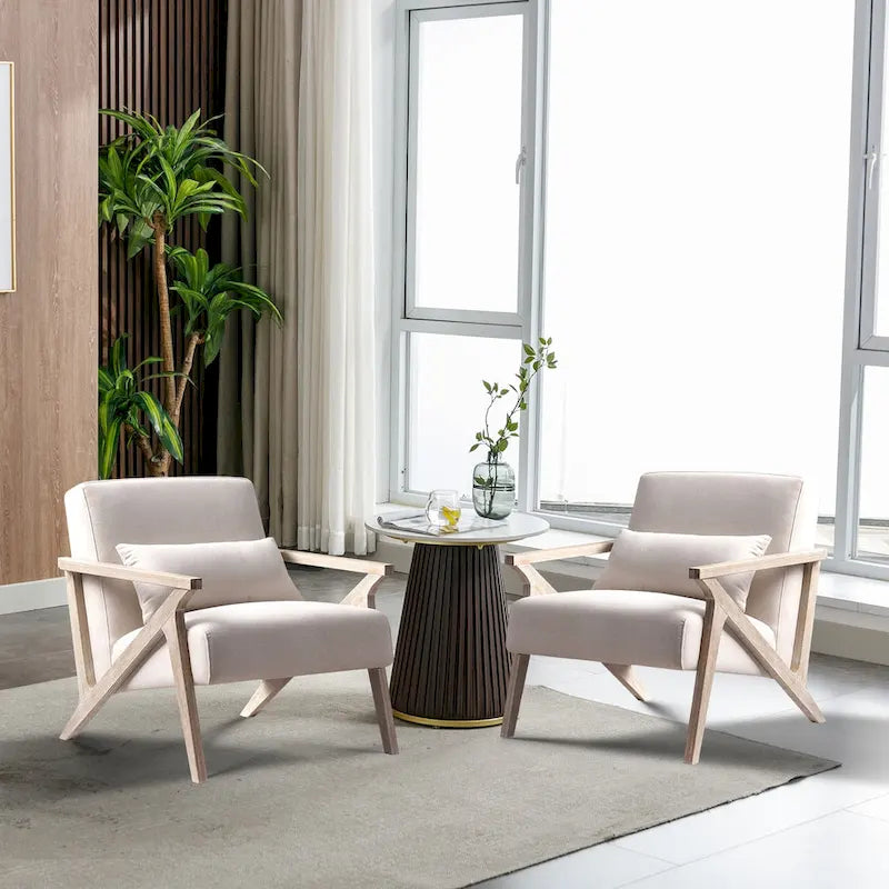 Sillón auxiliar retro tapizado con estructura de madera maciza y cojín