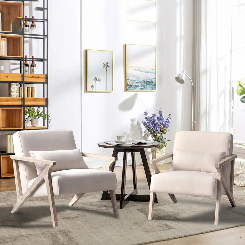 Sillón auxiliar retro tapizado con estructura de madera maciza y cojín