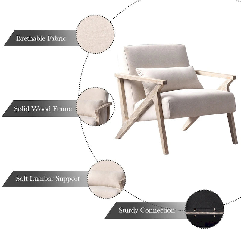Sillón auxiliar retro tapizado con estructura de madera maciza y cojín