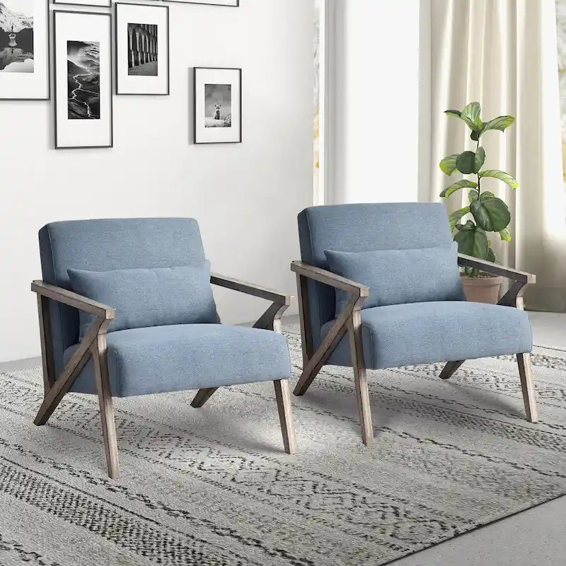 Sillón auxiliar retro tapizado con estructura de madera maciza y cojín