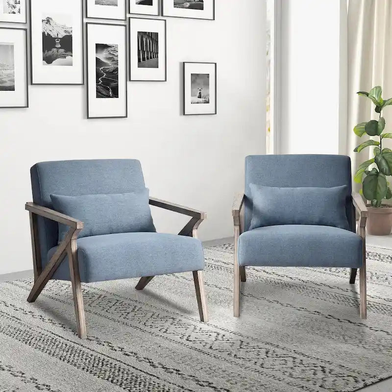 Sillón auxiliar retro tapizado con estructura de madera maciza y cojín