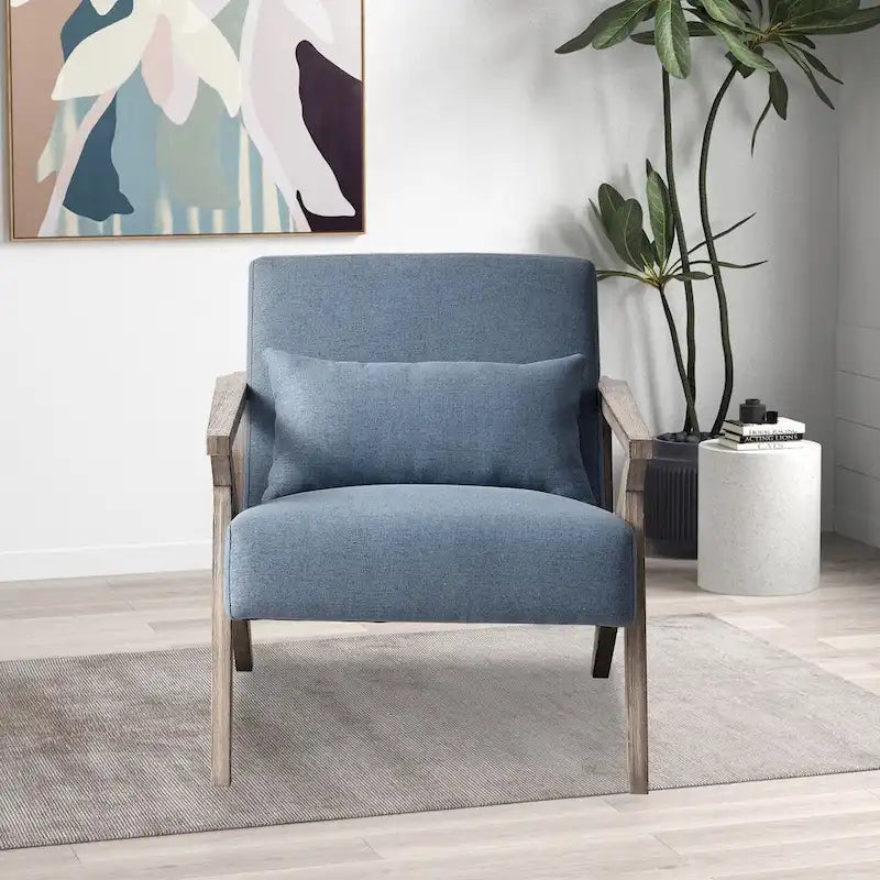 Sillón auxiliar retro tapizado con estructura de madera maciza y cojín
