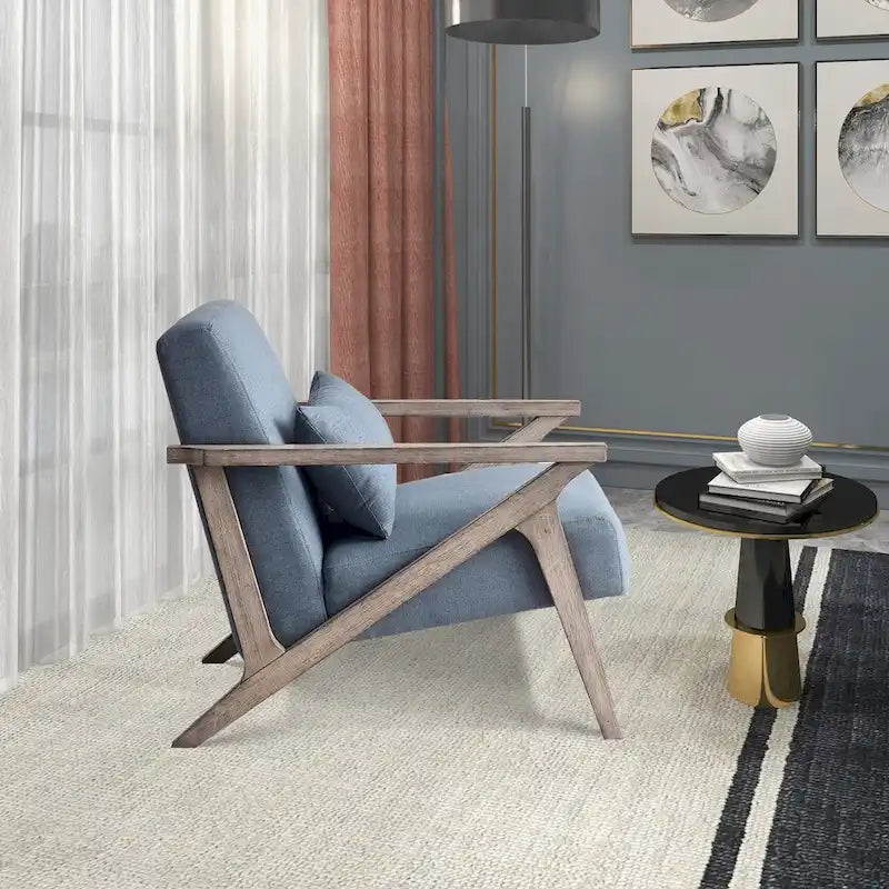 Sillón auxiliar retro tapizado con estructura de madera maciza y cojín