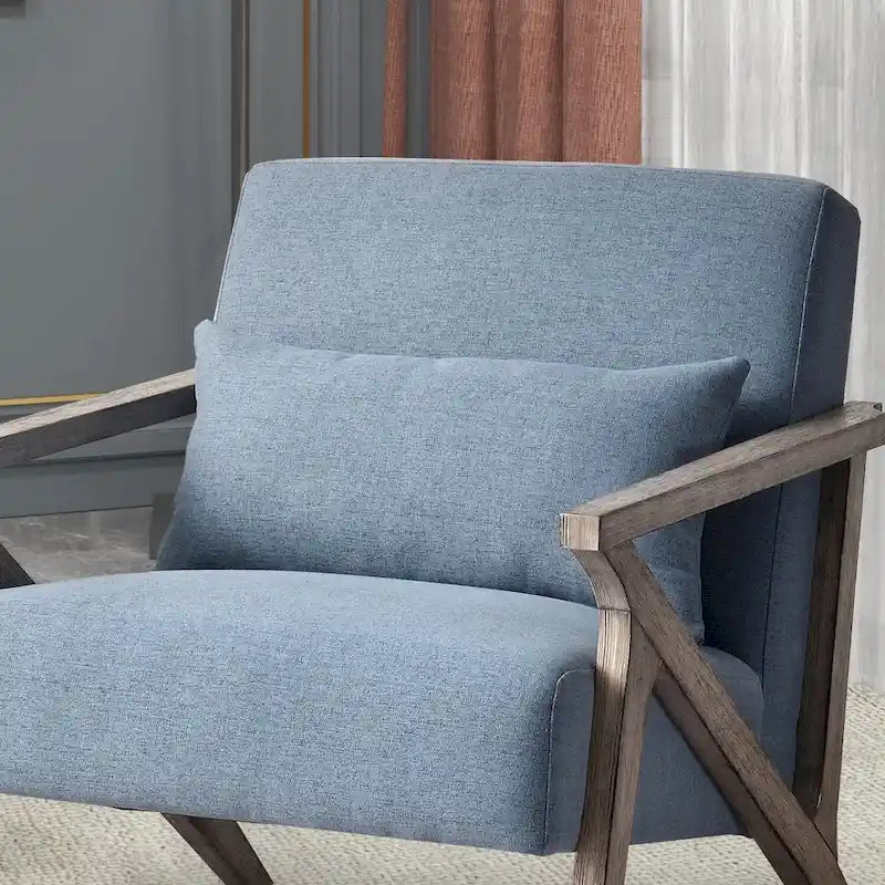 Sillón auxiliar retro tapizado con estructura de madera maciza y cojín