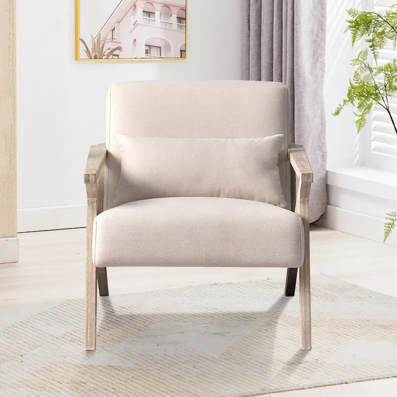 Sillón auxiliar retro tapizado con estructura de madera maciza y cojín