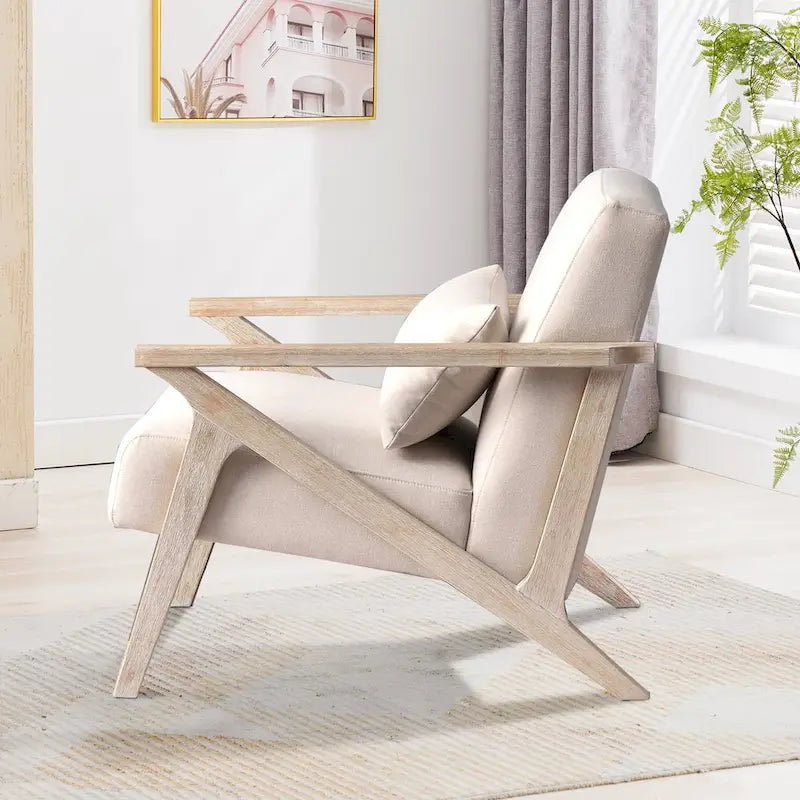 Sillón auxiliar retro tapizado con estructura de madera maciza y cojín