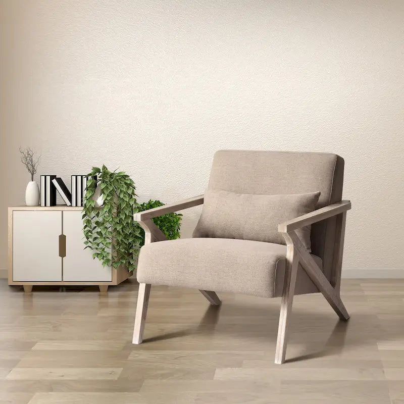 Sillón auxiliar retro tapizado con estructura de madera maciza y cojín