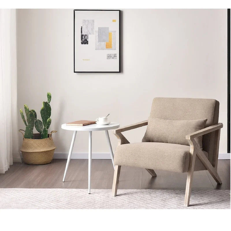 Sillón auxiliar retro tapizado con estructura de madera maciza y cojín
