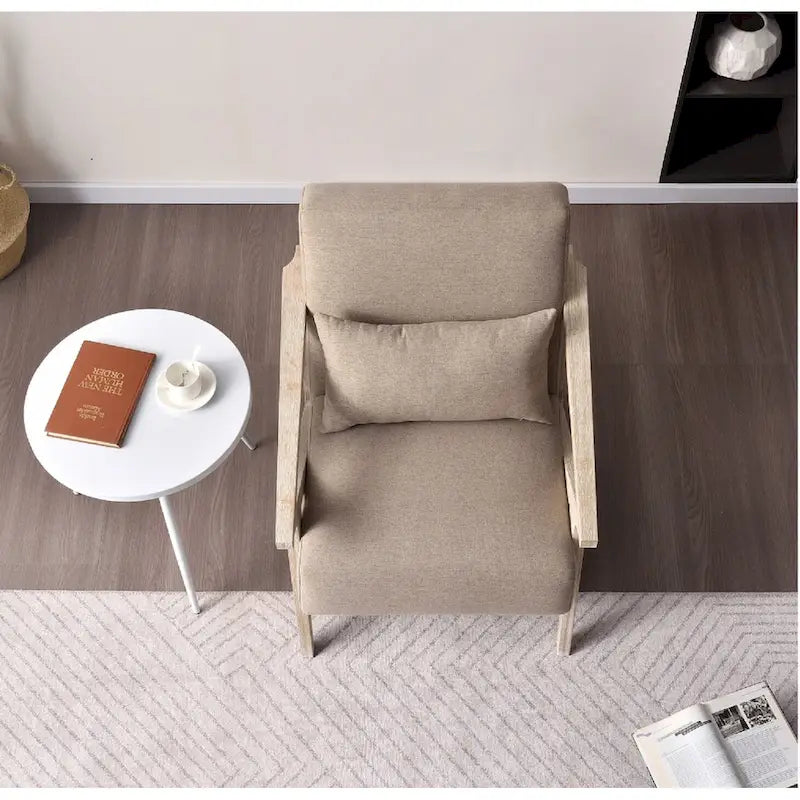 Sillón auxiliar retro tapizado con estructura de madera maciza y cojín