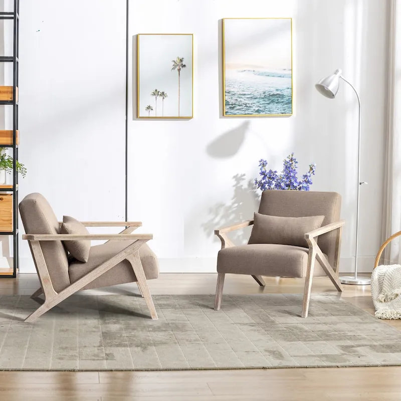 Sillón auxiliar retro tapizado con estructura de madera maciza y cojín