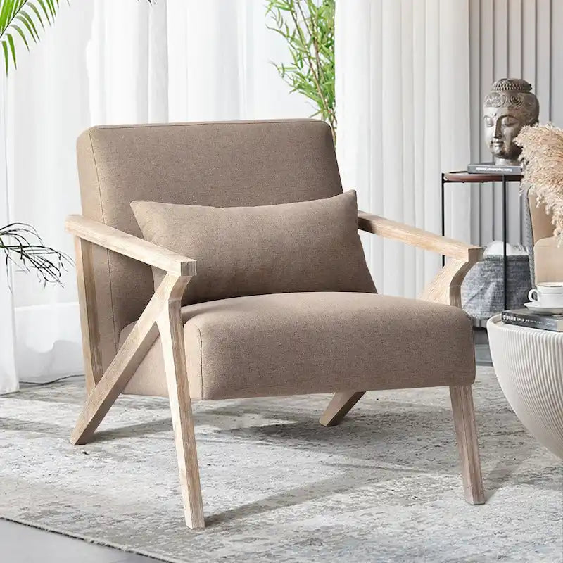 Sillón auxiliar retro tapizado con estructura de madera maciza y cojín