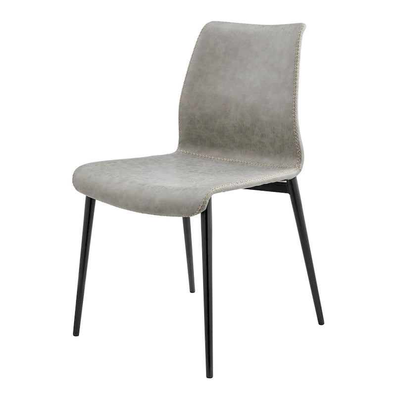Silla de comedor moderna de cuero sintético con patas de acero negro y costuras