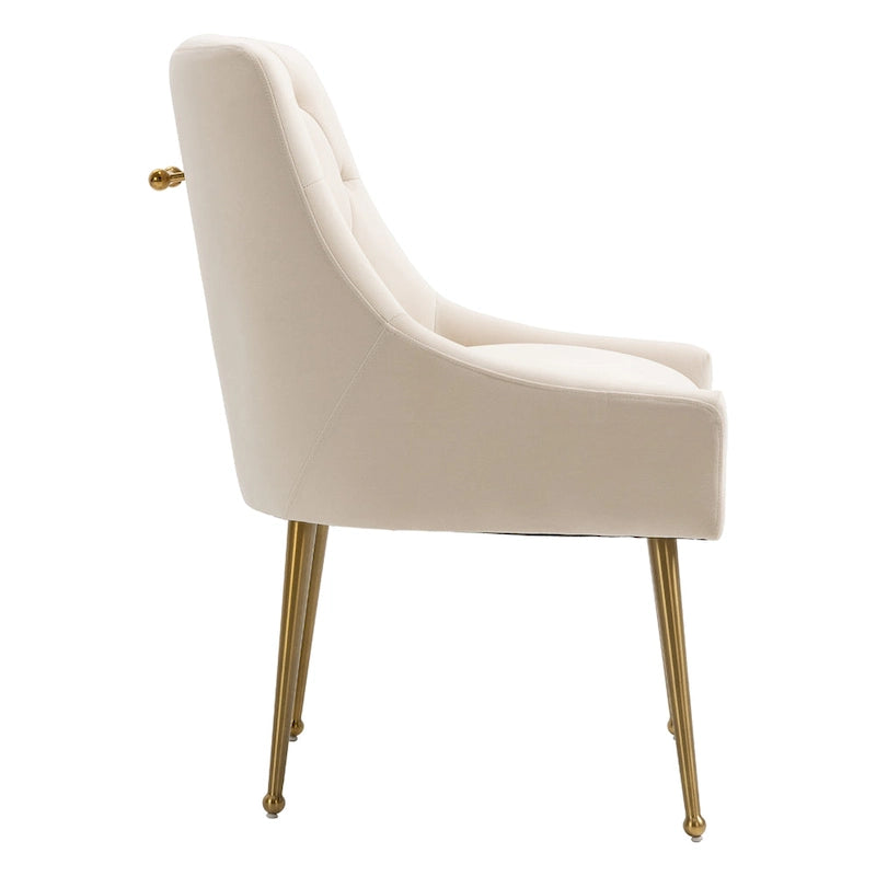 Chaise de salle à manger en velours capitonné avec pieds en métal doré et poignée