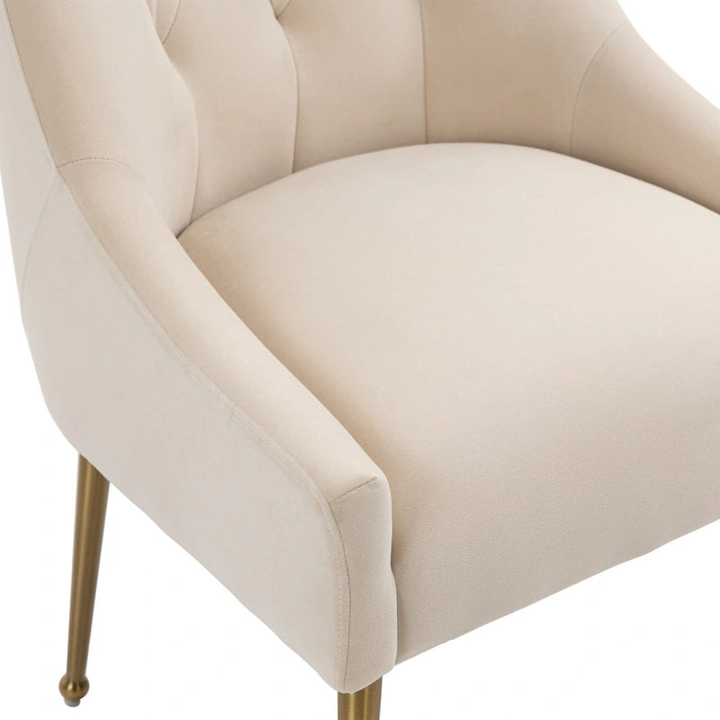 Chaise de salle à manger en velours capitonné avec pieds en métal doré et poignée
