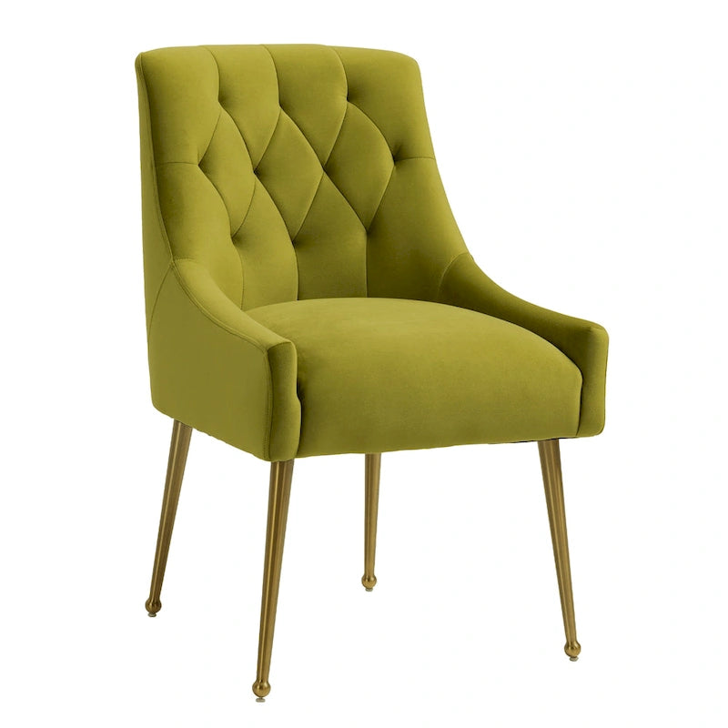 Chaise de salle à manger en velours capitonné avec pieds en métal doré et poignée