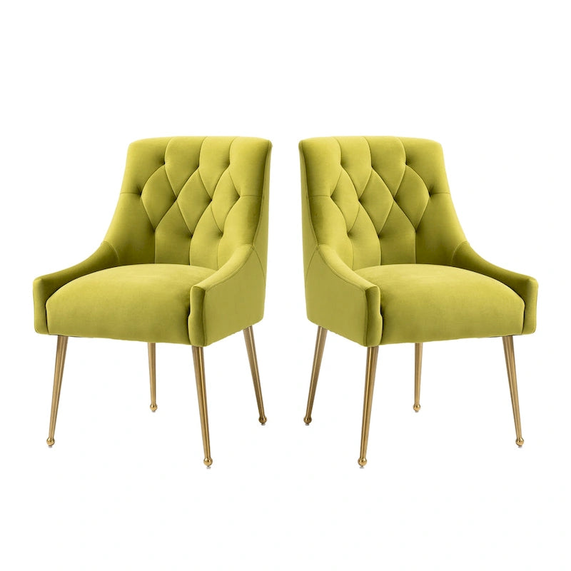 Chaise de salle à manger en velours capitonné avec pieds en métal doré et poignée