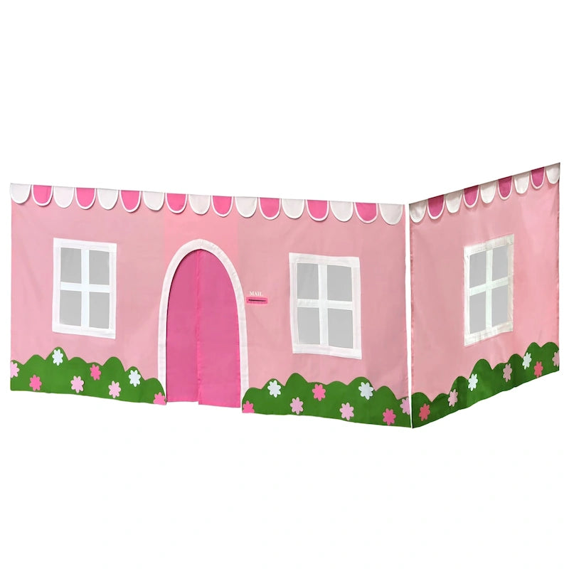 Cortina de algodón para casita de juegos bajo la cama, con detalles de fieltro y puerta con lazo