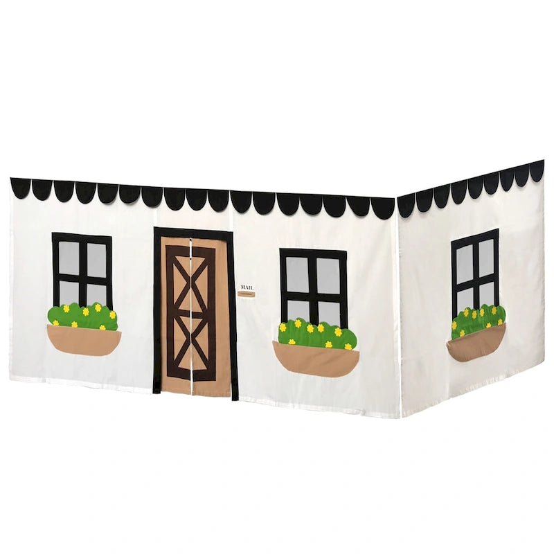 Cortina de algodón para casita de juegos bajo la cama, con detalles de fieltro y puerta con lazo