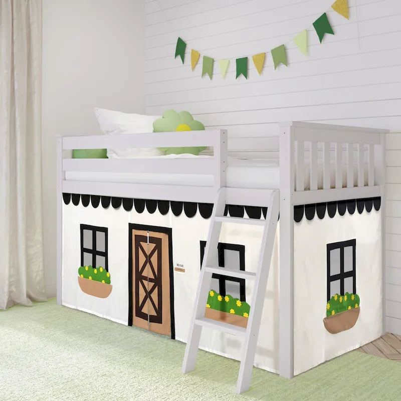 Rideau de maison de jeu en coton pour dessous de lit, avec détails en feutre et porte à nouer
