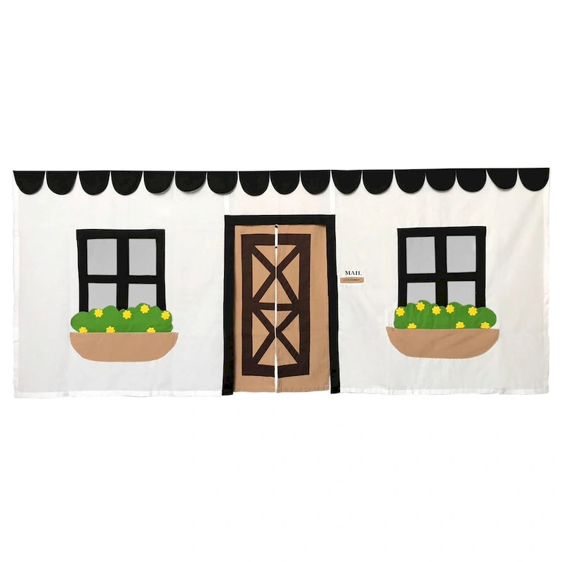 Cortina de algodón para casita de juegos bajo la cama, con detalles de fieltro y puerta con lazo