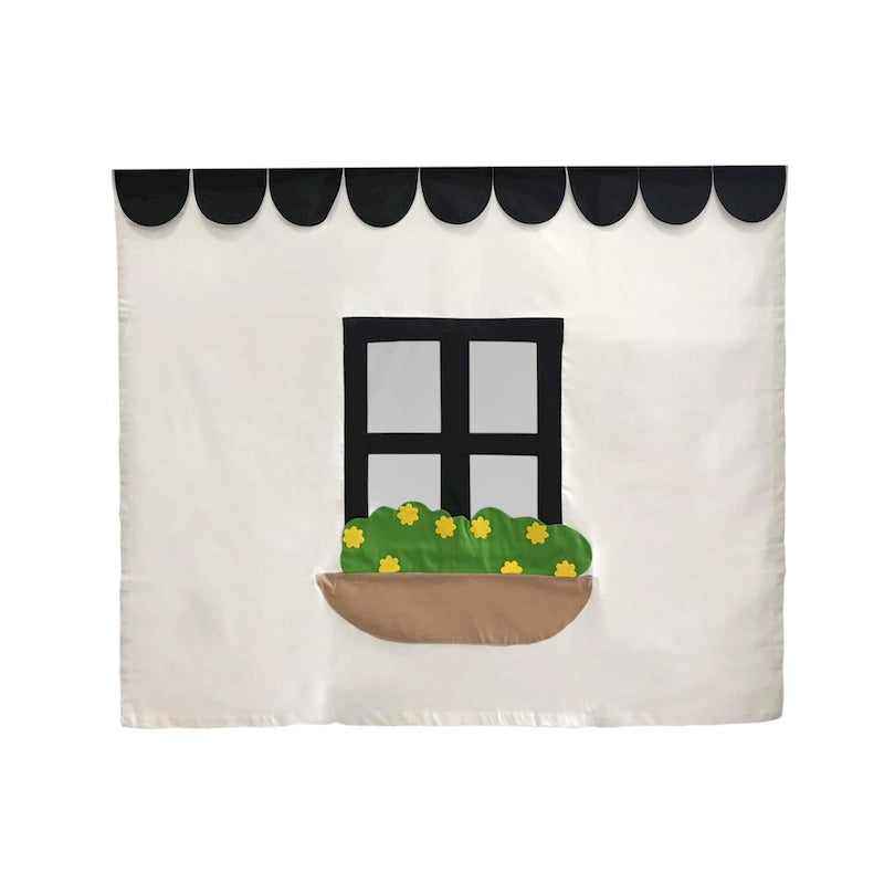 Cortina de algodón para casita de juegos bajo la cama, con detalles de fieltro y puerta con lazo