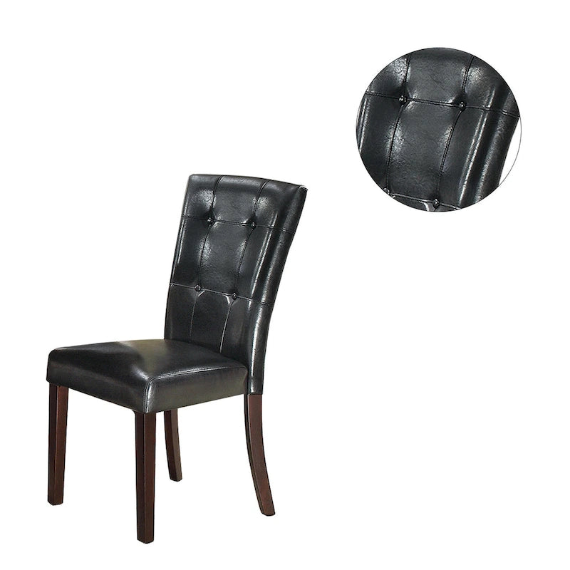 Silla de comedor clásica de cuero sintético con respaldo capitoné y patas de madera