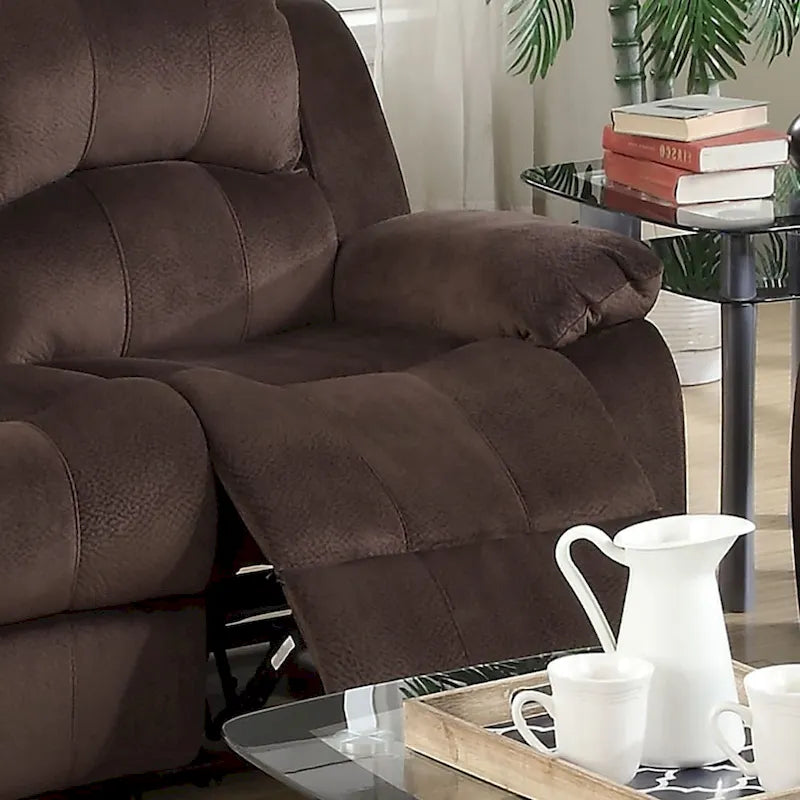 Chocoladebruin suède loveseat met verstelbare rugleuning, gewatteerde rug en armleuningen