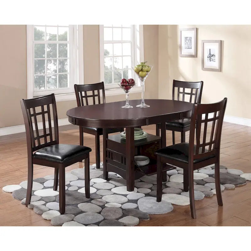 Silla de comedor de madera color espresso con asiento acolchado de cuero sintético negro
