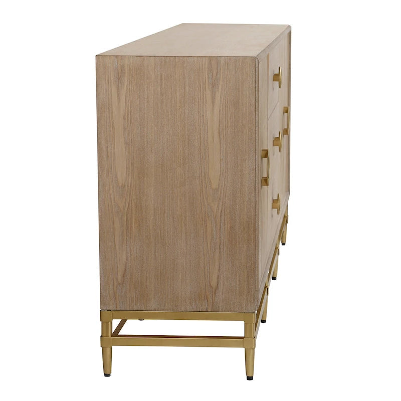 Sideboard in verwitterter Eichenoptik mit Schubladen und goldfarbenem Metallgestell
