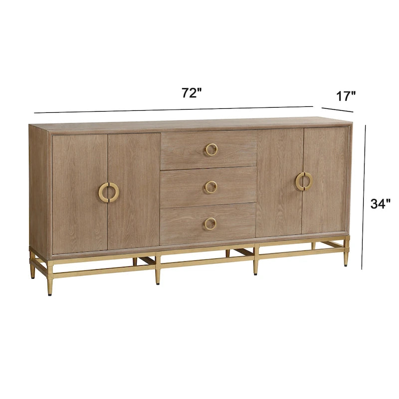 Sideboard in verwitterter Eichenoptik mit Schubladen und goldfarbenem Metallgestell
