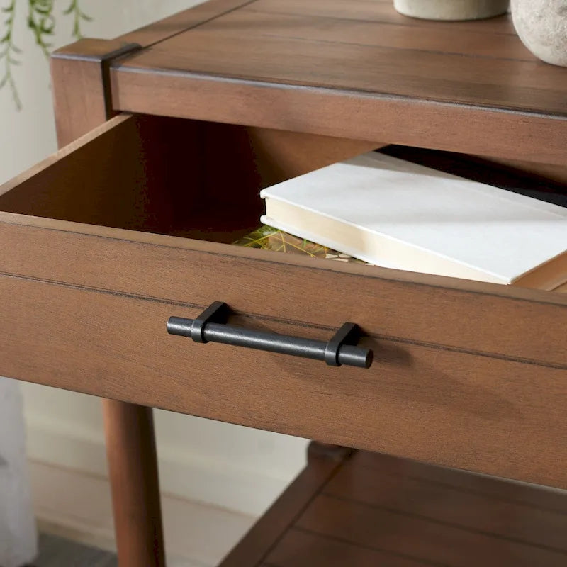 Mesa auxiliar decorativa clásica con estante con cajón de almacenamiento y patas torneadas