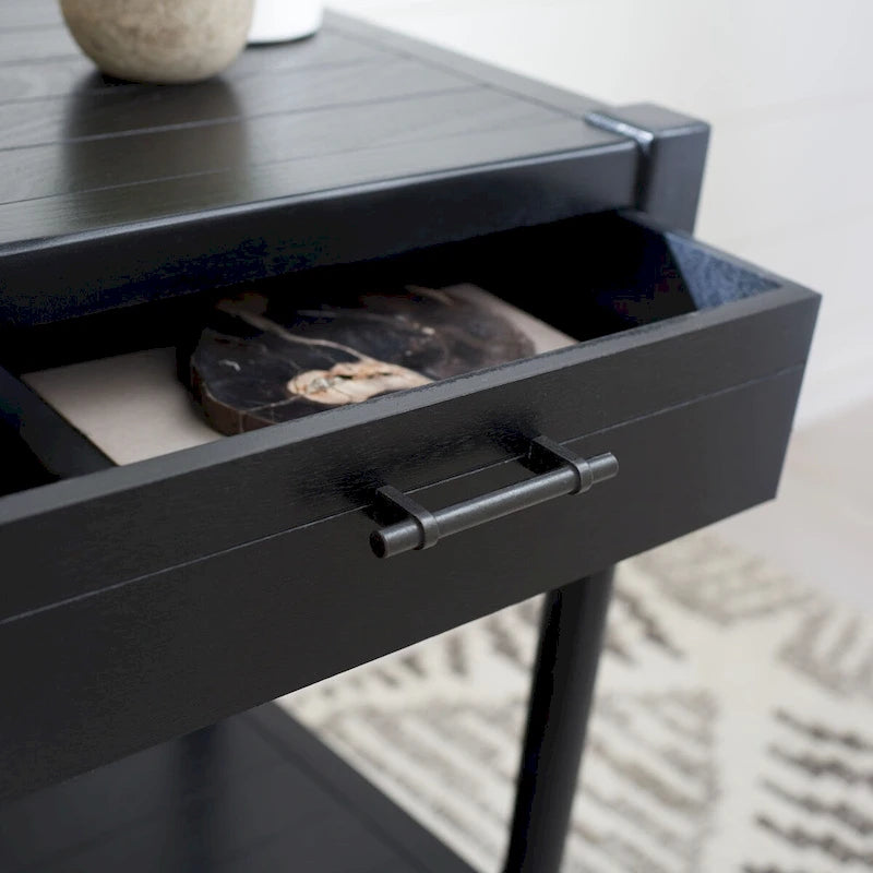 Mesa auxiliar decorativa clásica con estante con cajón de almacenamiento y patas torneadas