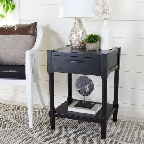 Mesa auxiliar decorativa clásica con estante con cajón de almacenamiento y patas torneadas
