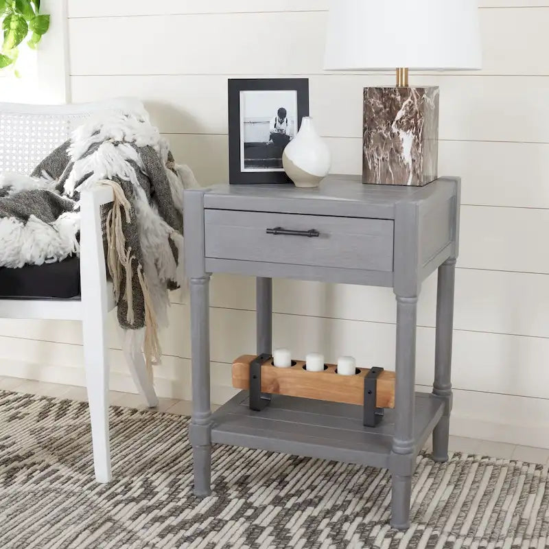 Mesa auxiliar decorativa clásica con estante con cajón de almacenamiento y patas torneadas