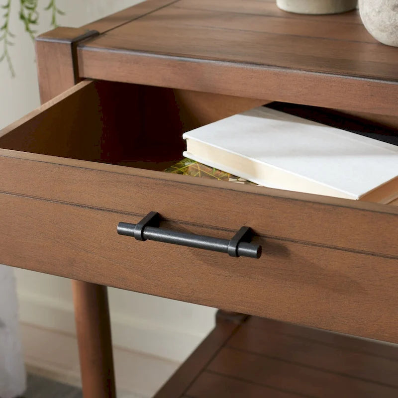 Mesa auxiliar decorativa clásica con estante con cajón de almacenamiento y patas torneadas