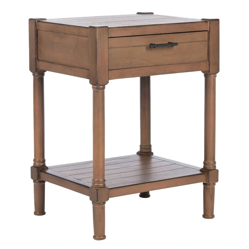 Mesa auxiliar decorativa clásica con estante con cajón de almacenamiento y patas torneadas