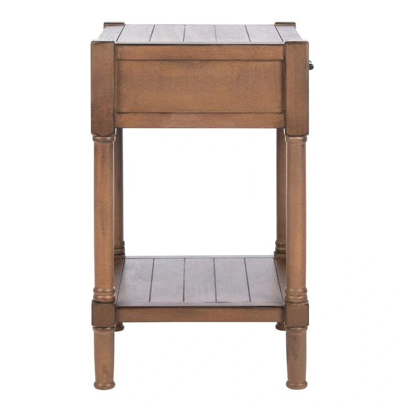 Mesa auxiliar decorativa clásica con estante con cajón de almacenamiento y patas torneadas