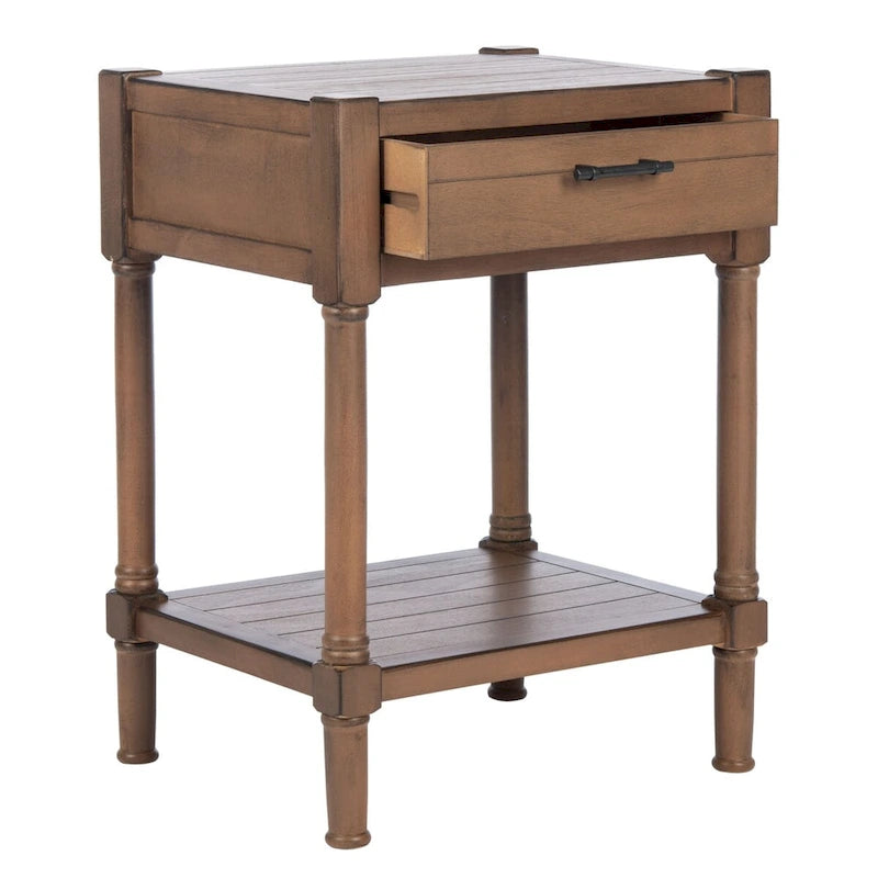 Mesa auxiliar decorativa clásica con estante con cajón de almacenamiento y patas torneadas