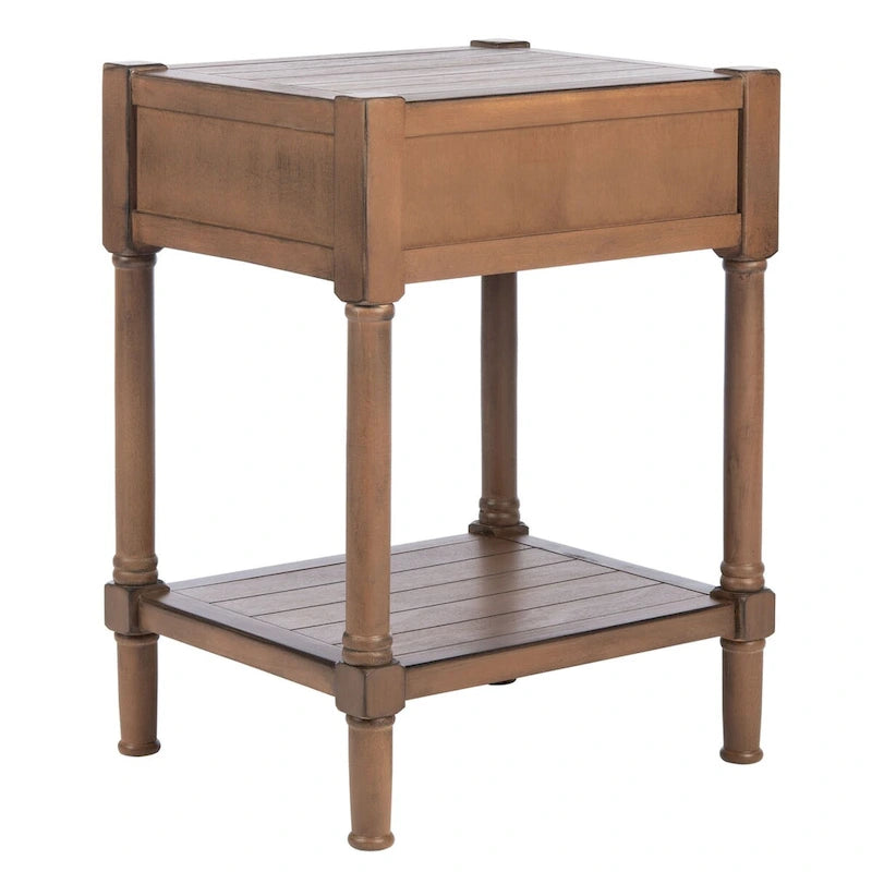Mesa auxiliar decorativa clásica con estante con cajón de almacenamiento y patas torneadas