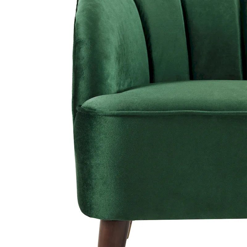 Fotel klubowy z tapicerowanym siedziskiem w stylu mid-century, kanałowym oparciem i rozchylonymi nogami